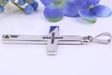 Natural Sapphires set Large 50 mm Long Chunky Cross, Made From Solid Cast Silver, Complete with Belcher Chain, British Hallmarked