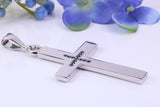 Natural Sapphires set Large 50 mm Long Chunky Cross, Made From Solid Cast Silver, Complete with Belcher Chain, British Hallmarked