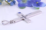 Natural Sapphires set Large 50 mm Long Chunky Cross, Made From Solid Cast Silver, Complete with Belcher Chain, British Hallmarked
