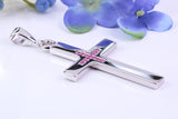 Natural Rubies set Large 50 mm Long Chunky Cross, Made From Solid Cast Silver, Complete with Belcher Chain, British Hallmarked