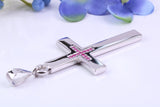 Natural Rubies set Large 50 mm Long Chunky Cross, Made From Solid Cast Silver, Complete with Belcher Chain, British Hallmarked