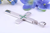 Natural Emeralds set Large 50 mm Long Chunky Cross, Made From Solid Cast Silver, Complete with Belcher Chain, British Hallmarked