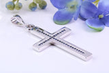 Natural Sapphires set Large 50 mm Long Chunky Cross, Made From Solid Cast Silver, Complete with Belcher Chain, British Hallmarked