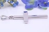 Natural Emeralds set Large 50 mm Long Chunky Cross, Made From Solid Cast Silver, Complete with Belcher Chain, British Hallmarked