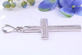 Diamonds set Large 50 mm Long Chunky Cross, Made From Solid Cast Silver, Complete with Belcher Chain, British Hallmarked