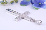 Diamonds set Large 50 mm Long Chunky Cross, Made From Solid Cast Silver, Complete with Belcher Chain, British Hallmarked