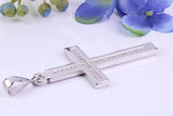 Diamonds set Large 50 mm Long Chunky Cross, Made From Solid Cast Silver, Complete with Belcher Chain, British Hallmarked