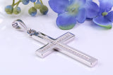 Diamonds set Large 50 mm Long Chunky Cross, Made From Solid Cast Silver, Complete with Belcher Chain, British Hallmarked