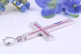 Natural Rubies set Large 50 mm Long Chunky Cross, Made From Solid Cast Silver, Complete with Belcher Chain, British Hallmarked