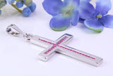 Natural Rubies set Large 50 mm Long Chunky Cross, Made From Solid Cast Silver, Complete with Belcher Chain, British Hallmarked