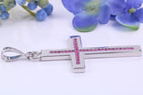 Natural Rubies set Large 50 mm Long Chunky Cross, Made From Solid Cast Silver, Complete with Belcher Chain, British Hallmarked