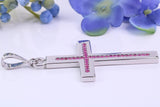 Natural Rubies set Large 50 mm Long Chunky Cross, Made From Solid Cast Silver, Complete with Belcher Chain, British Hallmarked