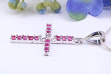 Natural Emeralds set 40 mm Long Cross, Made From Solid Cast Silver, Complete with Silver Chain, British Hallmarked