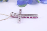 Natural Emeralds set 35 mm Long Cross, Made From Solid Cast Silver, Complete with Silver Chain, British Hallmarked