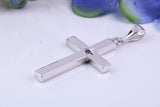 33 mm Long Chunky Real Blue Sapphire set Cross Necklace, Made From Solid Cast Silver, Complete With Chain