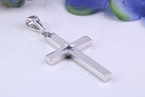 33 mm Long Chunky Real Blue Sapphire set Cross Necklace, Made From Solid Cast Silver, Complete With Chain