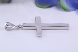 33 mm Long Chunky Real Blue Sapphire set Cross Necklace, Made From Solid Cast Silver, Complete With Chain