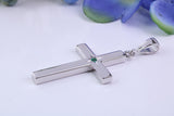 33 mm Long Chunky Real Emerald set Cross Necklace, Made From Solid Cast Silver, Complete With Chain