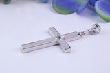 33 mm Long Chunky Real Emerald set Cross Necklace, Made From Solid Cast Silver, Complete With Chain