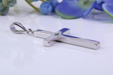 33 mm Long Chunky Real Emerald set Cross Necklace, Made From Solid Cast Silver, Complete With Chain