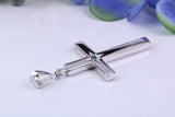 33 mm Long Chunky Real Emerald set Cross Necklace, Made From Solid Cast Silver, Complete With Chain