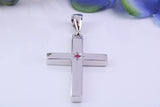 33 mm Long Chunky Real Ruby set Cross Necklace, Made From Solid Cast Silver, Complete With Chain