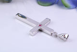 33 mm Long Chunky Real Ruby set Cross Necklace, Made From Solid Cast Silver, Complete With Chain