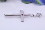 33 mm Long Chunky Real Ruby set Cross Necklace, Made From Solid Cast Silver, Complete With Chain