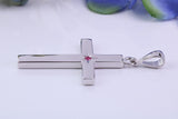 33 mm Long Chunky Real Ruby set Cross Necklace, Made From Solid Cast Silver, Complete With Chain