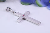 33 mm Long Chunky Real Ruby set Cross Necklace, Made From Solid Cast Silver, Complete With Chain