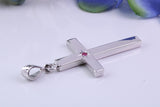 33 mm Long Chunky Real Ruby set Cross Necklace, Made From Solid Cast Silver, Complete With Chain