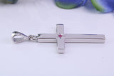 33 mm Long Chunky Real Ruby set Cross Necklace, Made From Solid Cast Silver, Complete With Chain