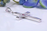 33 mm Long Chunky Real Ruby set Cross Necklace, Made From Solid Cast Silver, Complete With Chain