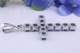 Real Blue Topaz set 60 mm Long Cross Necklace, Made From Solid Cast Silver, British Hallmarked