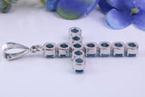 Real Blue Topaz set 60 mm Long Cross Necklace, Made From Solid Cast Silver, British Hallmarked