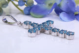 Real Blue Topaz set 60 mm Long Cross Necklace, Made From Solid Cast Silver, British Hallmarked