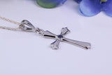 Real Blue Sapphire set Cross Necklace, Made From Solid Cast Silver, Complete With Chain