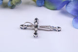 Ornate Real Blue Sapphires set Cross Necklace, Made From Solid Cast Silver, Complete With Chain