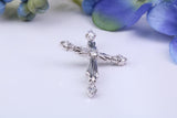 Ornate Diamonds set Cross Necklace, Made From Solid Cast Silver, Complete With Chain