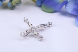 Ornate Diamonds set Cross Necklace, Made From Solid Cast Silver, Complete With Chain