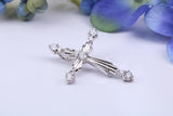 Ornate Diamonds set Cross Necklace, Made From Solid Cast Silver, Complete With Chain