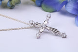 Ornate Diamonds set Cross Necklace, Made From Solid Cast Silver, Complete With Chain