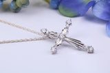 Ornate Diamonds set Cross Necklace, Made From Solid Cast Silver, Complete With Chain