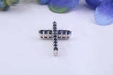 Small Real Blue Sapphires set Cross Necklace, Made From Solid Cast Silver, Complete With Chain
