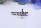 Small Real Blue Sapphires set Cross Necklace, Made From Solid Cast Silver, Complete With Chain