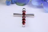 33 mm Long Real Garnets set Sterling Silver Cross, Made From Solid Cast Silver, Hallmarked and with Chain