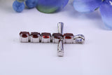 33 mm Long Real Garnets set Sterling Silver Cross, Made From Solid Cast Silver, Hallmarked and with Chain