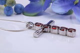 33 mm Long Real Garnets set Sterling Silver Cross, Made From Solid Cast Silver, Hallmarked and with Chain