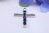2.50ct Real Blue Sapphires set Silver Cross, Made From Solid Cast Silver, Hallmarked, Compete with Chain