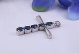 2.50ct Real Blue Sapphires set Silver Cross, Made From Solid Cast Silver, Hallmarked, Compete with Chain
